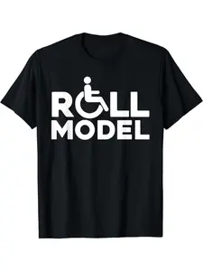 Roll Model Graphic T-Shirt for Men & Women - Funny Wheelchair Design & Disability Awareness Apparel Black Cotton Tee with White Text Casual Short Sleeve Machine Washable Unisex Adult Sizes Inclusive Sizing for Wheelchair Users & Allies Round Neck Medium S