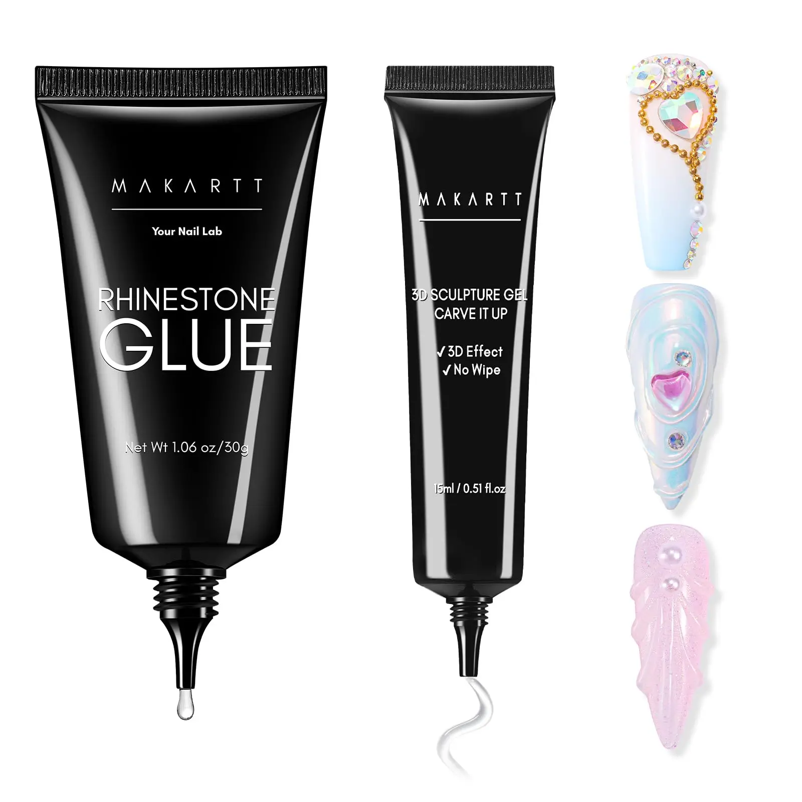 Makartt Nail Rhinestone Glue with 3D Nail Gel Kit, Nail Charm Glue Super Strong Gel Nail Glue for Nail, 3D Sculpting Gel for Drawing Molding Embossed and Decoration DIY Nail Art