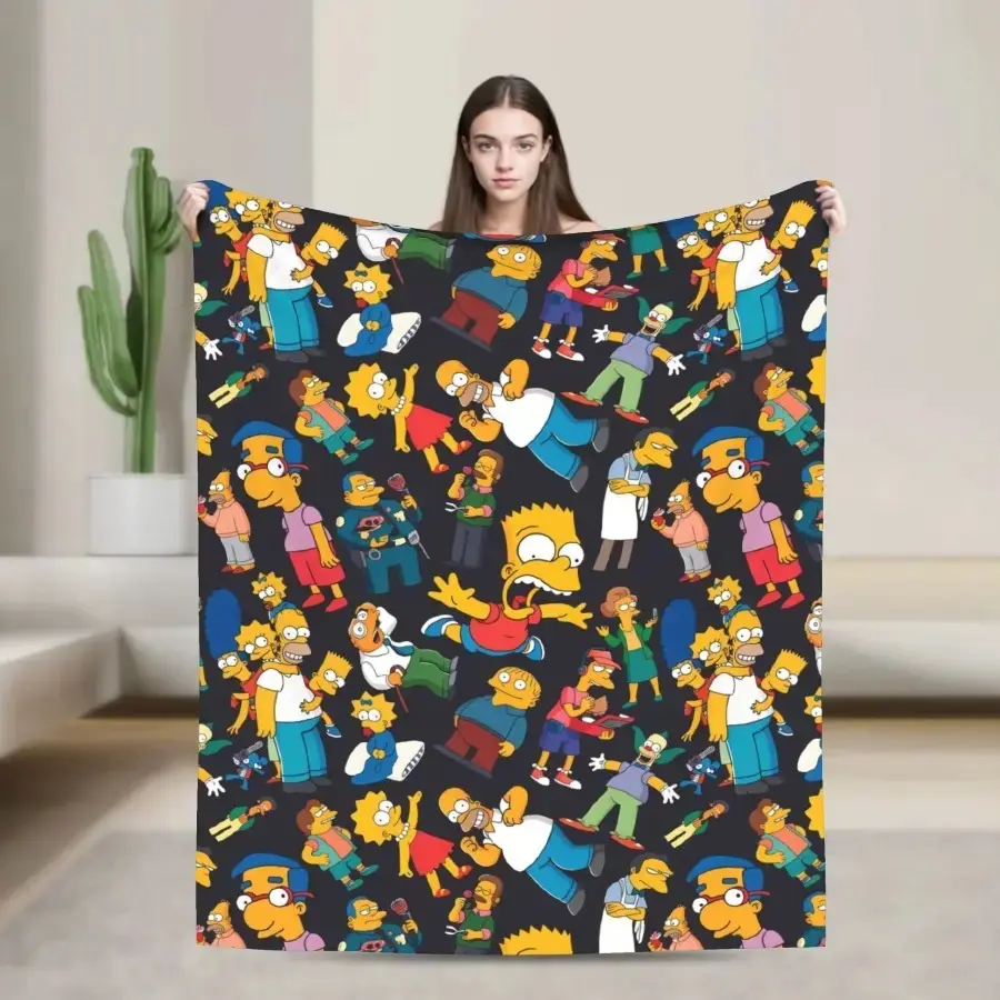 Retro Cartoon‑Family Graphic Flannel Throw Blanket, Super Soft Cozy All‑Season Texture, Stylish Bedding Room Accent, Thoughtful Birthday Holiday Gift for Kids & Adults