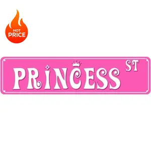 Pink Princess Girl Vintage Metal Street Sign 4x16 Inch - Girls' Room Wall Art Decor for Bedroom