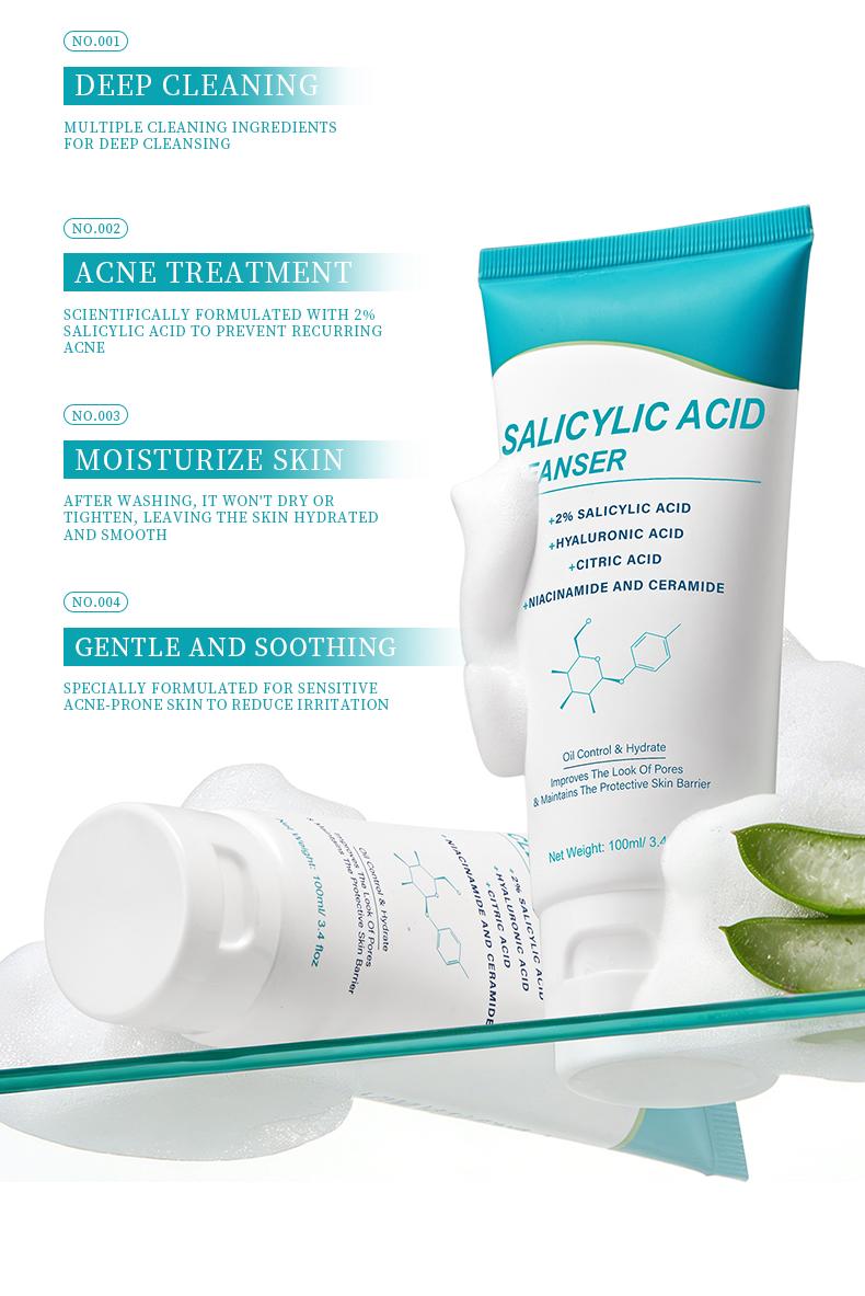 2% Salicylic Acid Cleanser - Hydrating Oil Control Face Wash with Hyaluronic Acid, Niacinamide & Ceramide | Pore Minimizing Acne Cleanser for Oily & Acne Prone Skin, Repairs Skin Barrier, 3.4 fl oz (100ml)