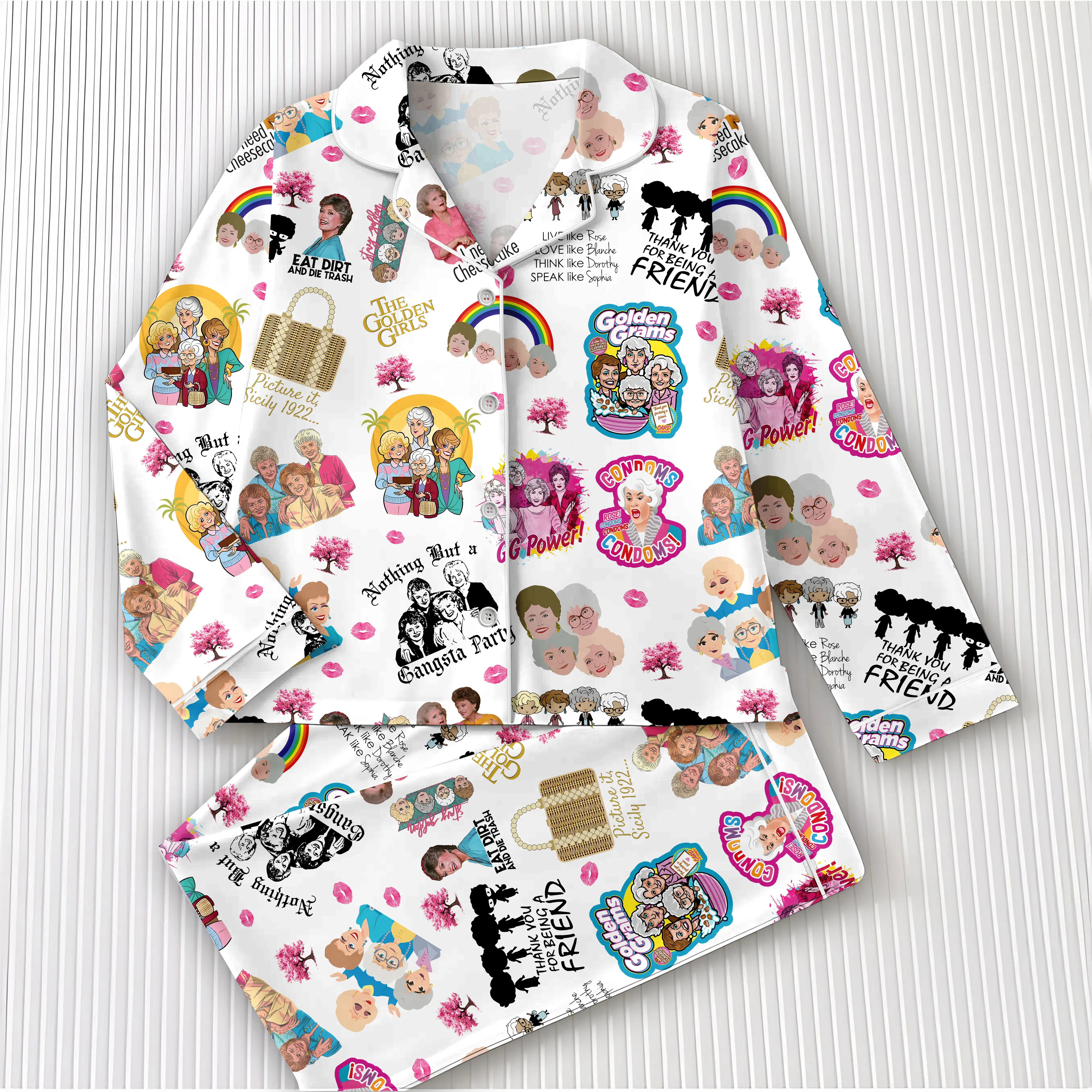 Women's & Kids' Golden Girls 80s TV Show Graphic Print Pajama Sets - Funny Retro Loungewear, Vintage Nightwear Friendship Gift, None, Watch Party