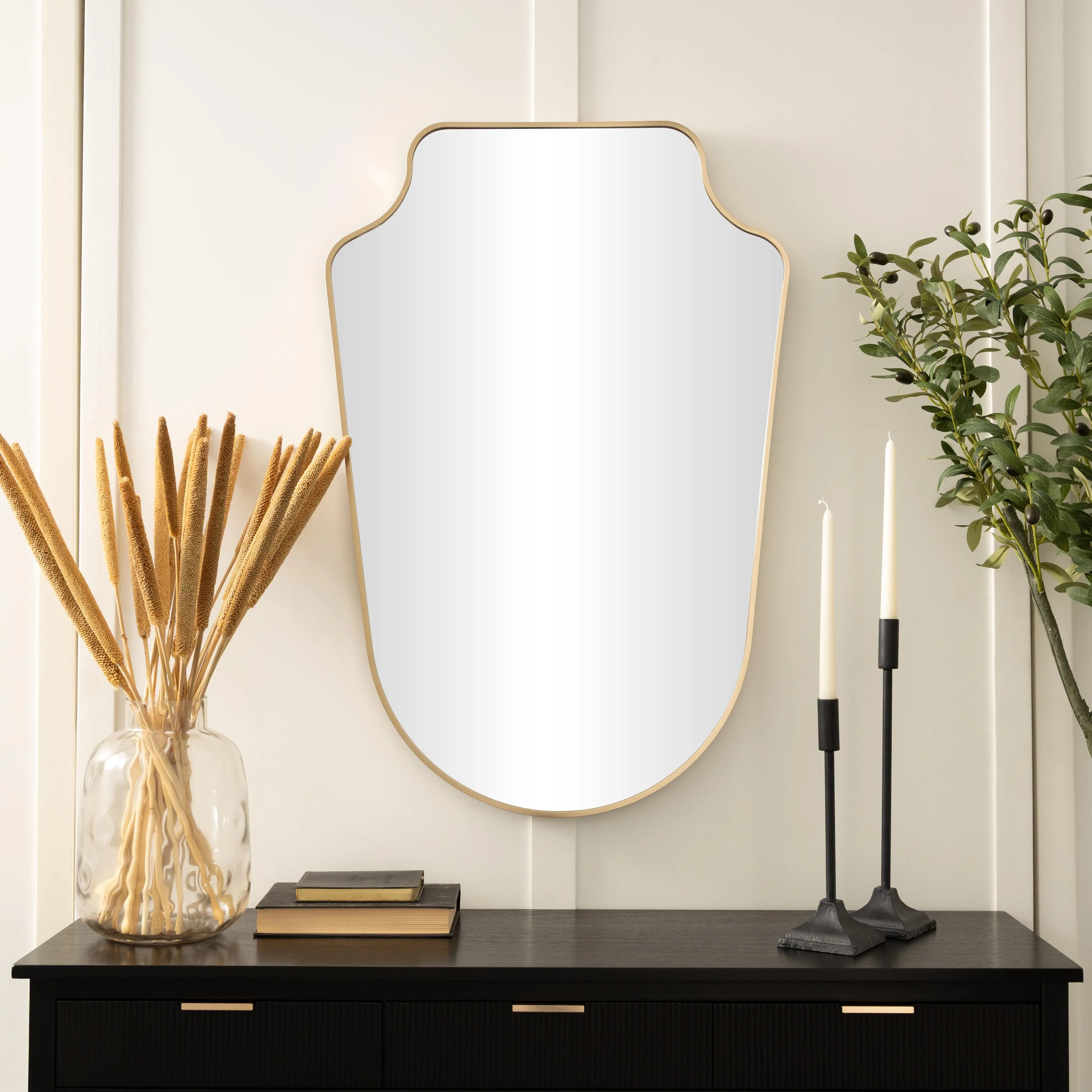 Thin Frame Gold Aluminum Arched Wall Mirror, 24"x1"x36" - Entryway & Room Decor for Apartment Decor Ideas