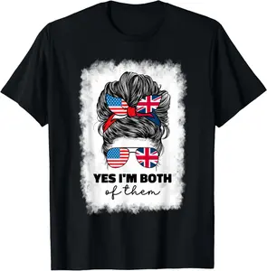 100%cotton Half American British America Great Britain UK USA Flag Girl T-Shirt women's  graphic  tees Top Vintage Womenswear Everyday