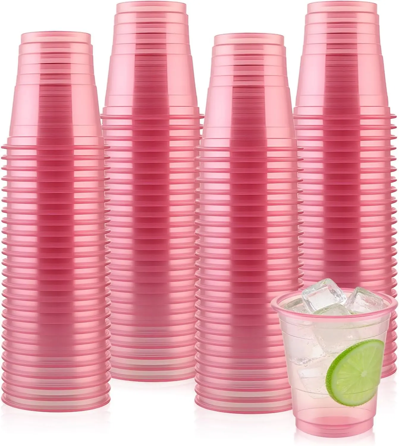 100 Pack 2 oz Clear Disposable Plastic Shot glasses, Mini Disposable Shot Cups for Mother's Day, Birthdays, Weddings, BBQs, Picnics & Daily Use(Pink)