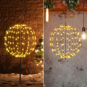 Lightshare  16IN 128LED 20IN 200LED Light Ball Yard Decoration Pathway Lights Sphere Light with Fold Flat Metal  Indoor Outdoor Waterproof Garden Lights, Plug in.Brown Frame