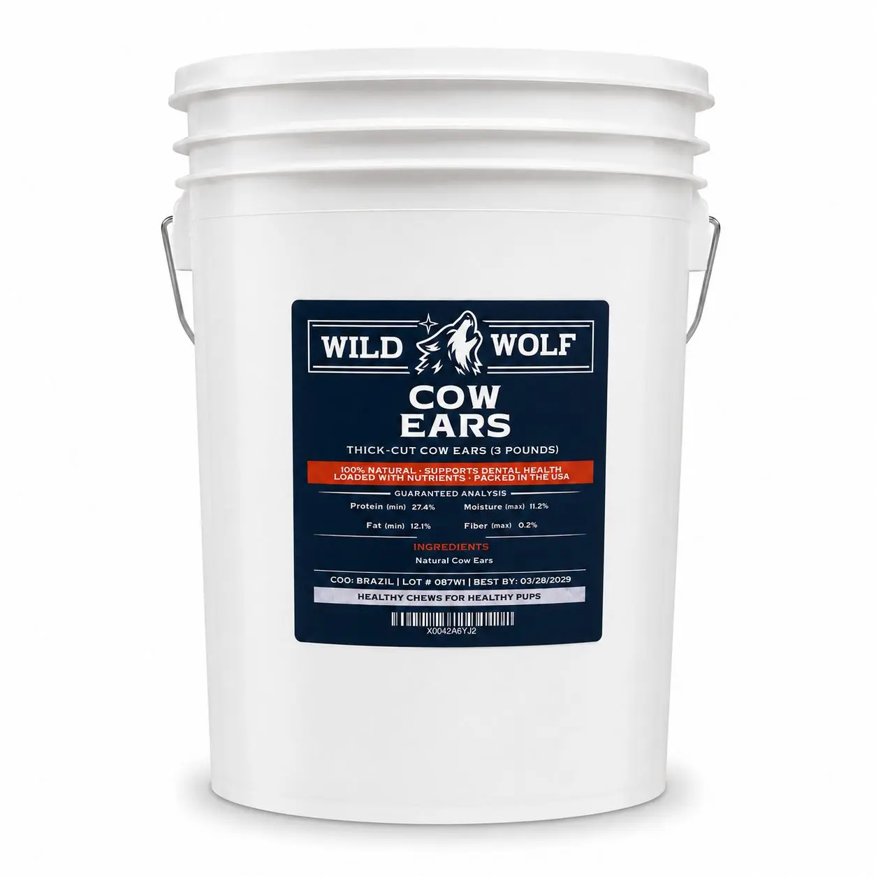 Thick-Cut Cow Ears (3lb. Bucket.) 100% Natural Dog Chew Treat - Healthy, High Protein Dog Snacks