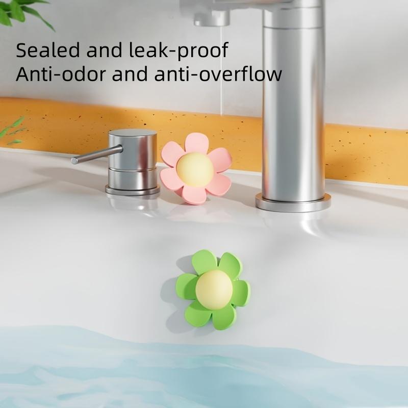 4pcs Silicone Sink Stoppers - Flower Shaped, High Quality Durable And Easy to Install, Sink Drain Plug Stopper for Kitchen And Bathroom Faucets, Washbasins - Prevents Overflow And Clogging, Decorative Sink Additions, Home Improvement