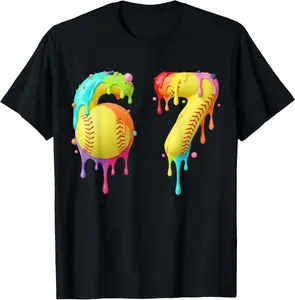 100% Cotton Meme 67 Number Six 6 Seven 7 Ice Cream Drips Softball T-Shirt