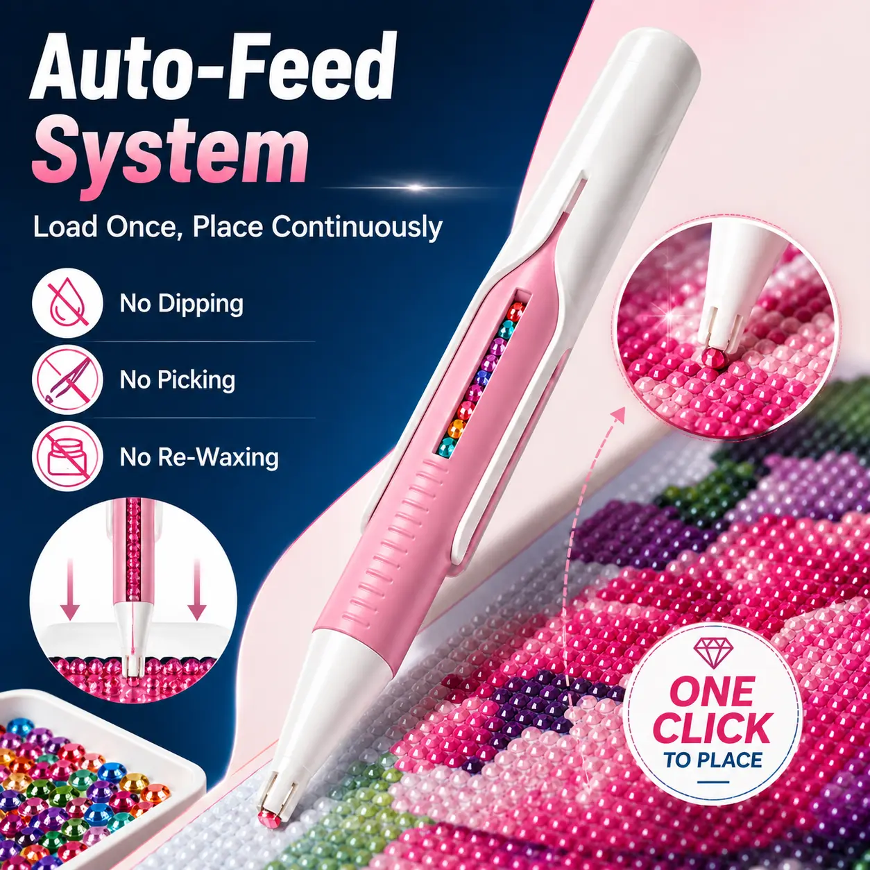Diamond Painting Auto-Feed Drill Dispenser Pen - 1-Click Diamond Art Applicator, Easy DIY Craft Tool for Beginners