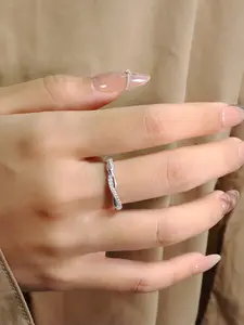 Adjustable size ring, sparkling diamond intertwined spiral braided cross ring