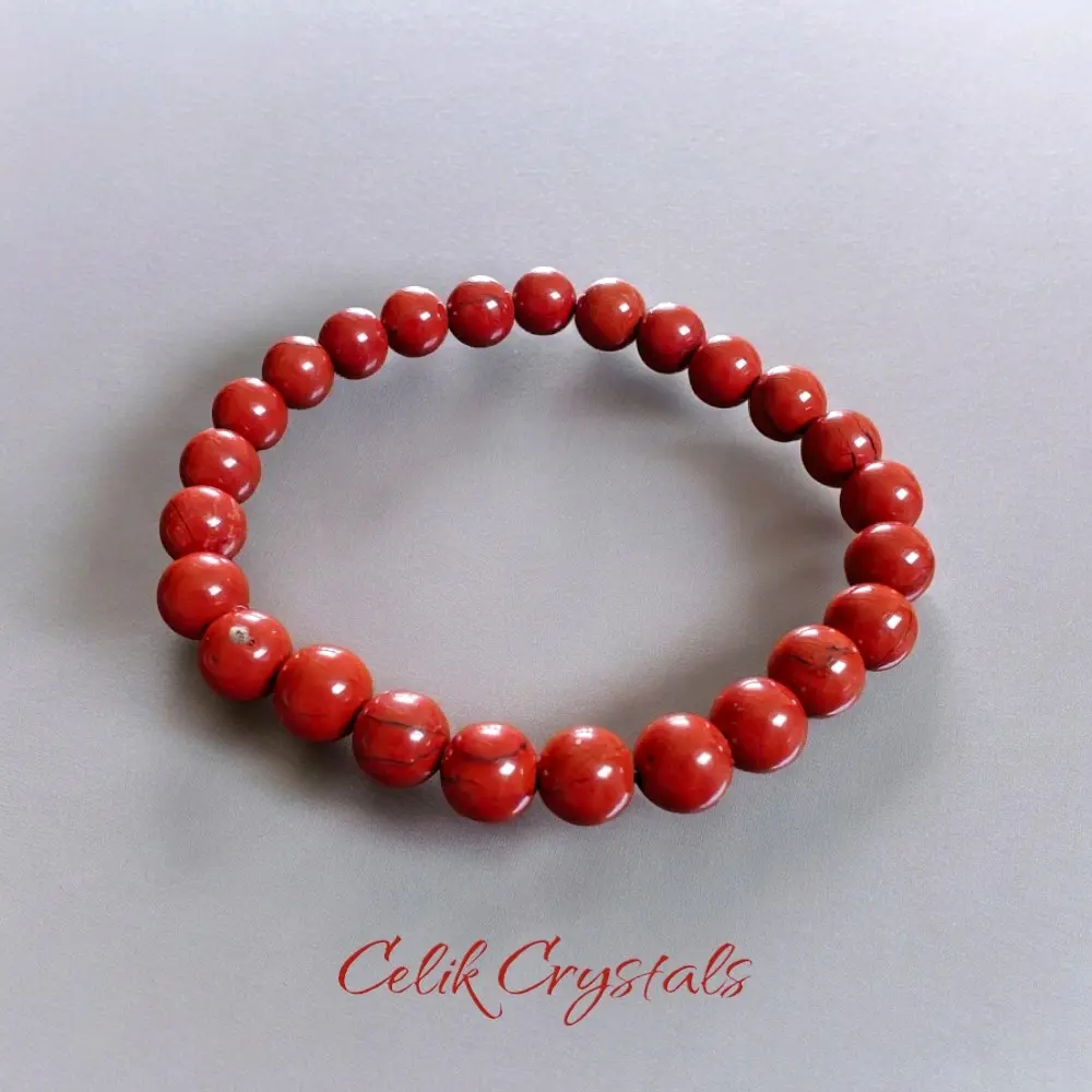 Natural Red Jasper 8mm Elastic Bracelet, Healing Crystal Jewelry Gift