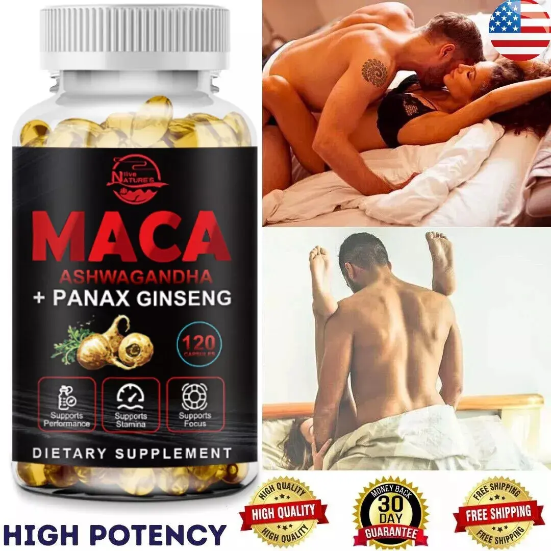 Black Maca Root 11400mg & Ashwagandha Panax Ginseng Extract 120 Softgels for Energy Stamina Focus & Mood Support Natural Dietary Supplement, gift for him and her, gift for him and her, couple gift, gift for him her, couple gift