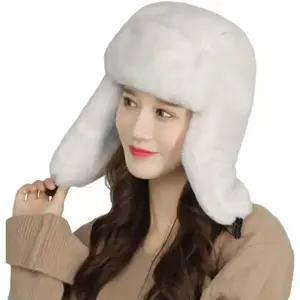 Women's Furry Trapper Hat Faux Fur Full Hood Ushanka Windproof Warmer Hat Russian Earflap Outdoor Skiing Plush Men Cap