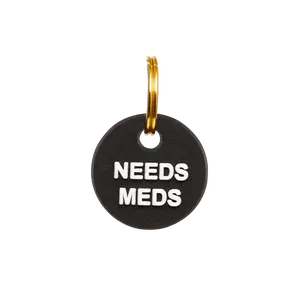 Needs Meds Mini Charm - Cool Pet ID Tag, Zinc Alloy Finish, Steel Ring Included, Stylish and Durable for Pet Owners.