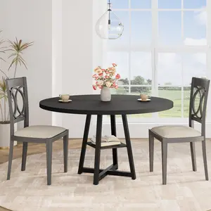 Garvee 47 Inch Round Dining Table for 6 People, Industrial Circle Kitchen Table with Storage Shelf, 300 lbs Capacity for Dining Room, Space Saving
