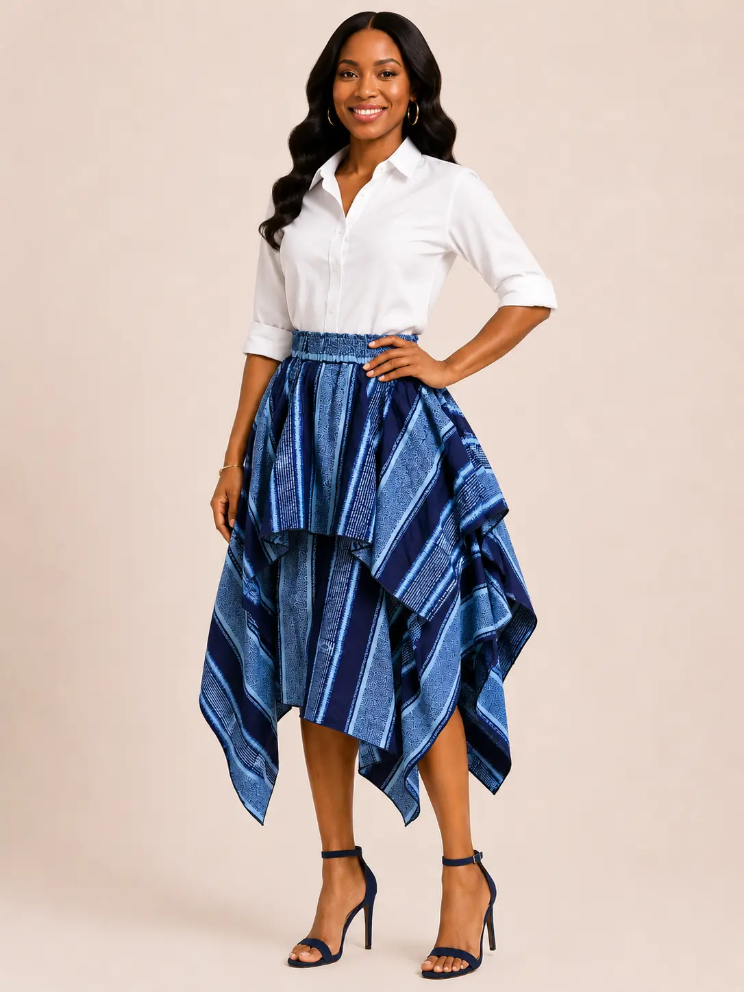 Indigo Cascade Ankara Handkerchief Skirt – Blue Layered Asymmetrical Statement Skirt