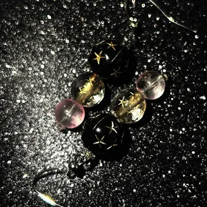Night Sky Sparkle Earring Featuring Night Scene and Sparkly Elements with Black Gold Beads and Stars