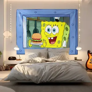 SpongeBob SquarePants printed patterns on home decor tapestries, fashionable room flags, unique wall art in living rooms and bedrooms, suitable for personal use or gift giving