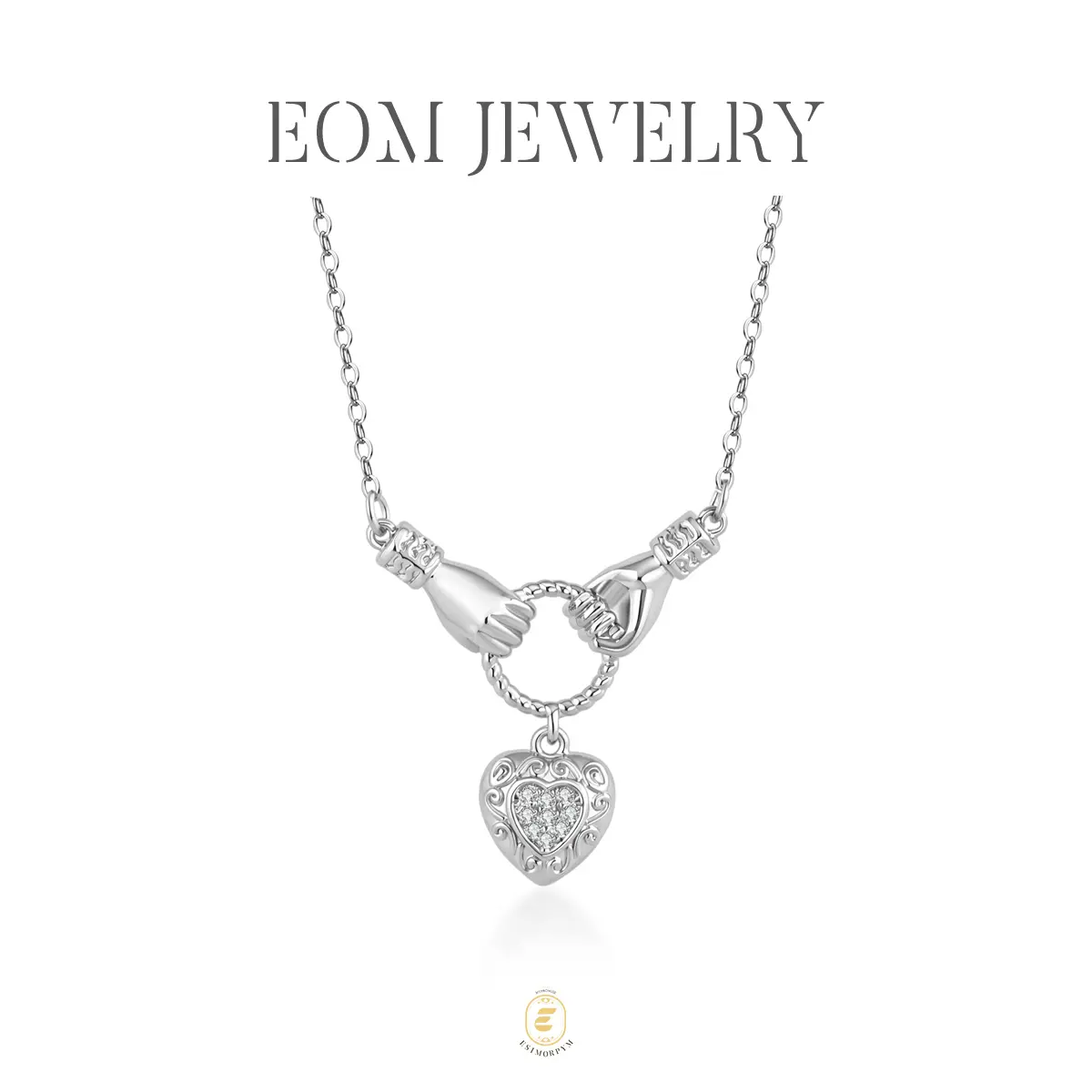 Hand-in-Hand Eternal Heart Pendant Necklace Wedding Engagement Anniversary Valentine's Day Birthday Gift Daily Wear Jewelry
