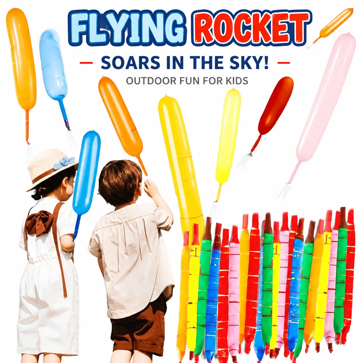gift 100 Pack Rocket & Helicopter Balloons Kit with PumpFlying Whistle Balloons & Spinning Balloons Outdoor Toy for Kids