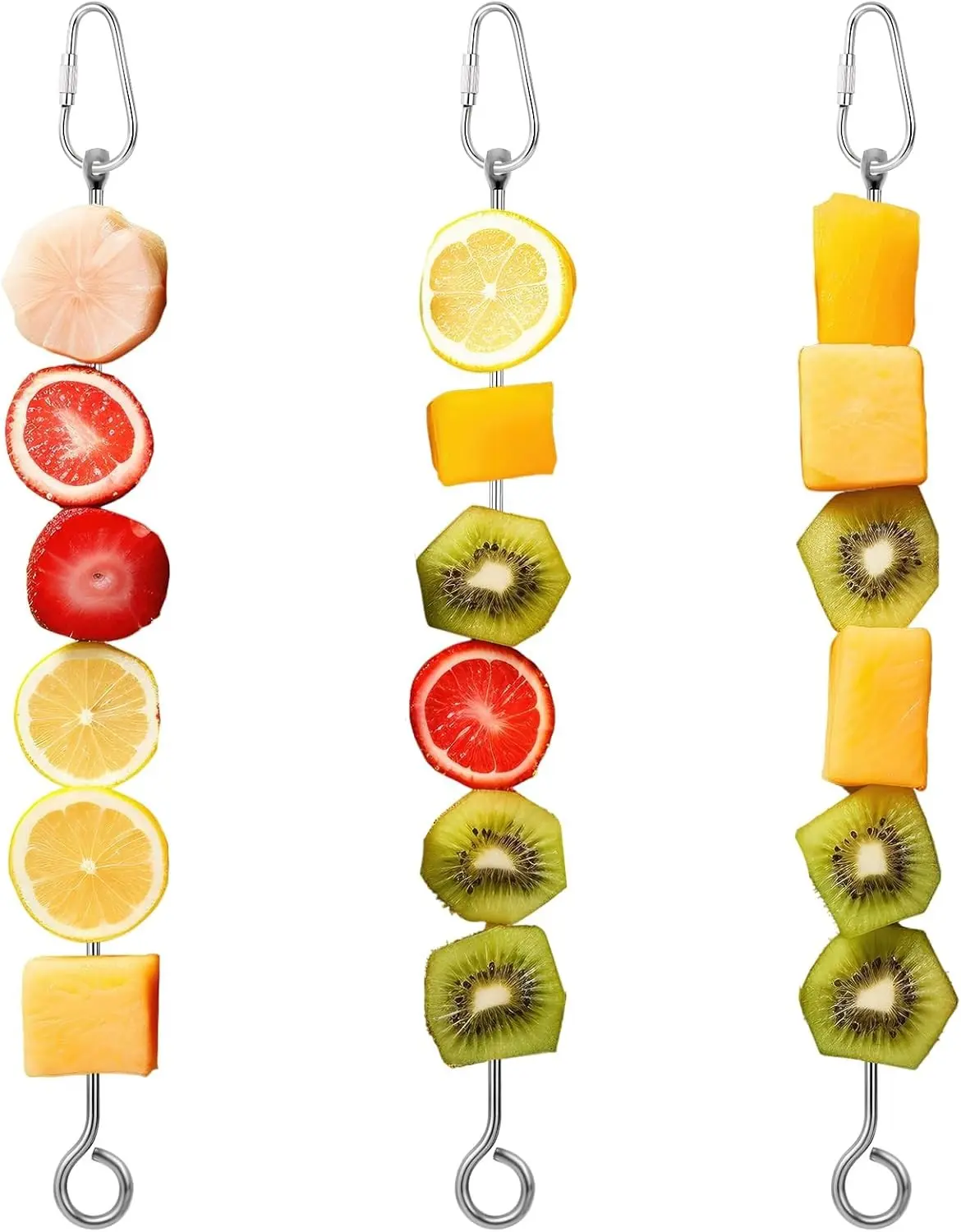 3Pcs Stainless Steel Bird Food Holder Hanging Vegetable Fruit Feeder Skewer Suitable for Parrots Cockatoo Cockatiel Silver