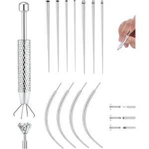 LOLIAS 14G 16G 18G 20G Piercing Taper Ball Grabber Tool for Changing Jewelry - 316L Stainless Steel Flat Back Earrings Piercing Threader Assistant Applicator Tool Threadless Insertion Pin Thread Body Piercing Stretching Kit for Ear Nose Lip Tongue