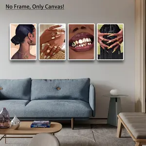 African Woman Pattern Unframed Painting, 1 Count Modern Fashion Style Canvas Wall Art, Wall Art Decor for Home Living Room Bedroom Office School, Modern Art Design, Unframed Art Print