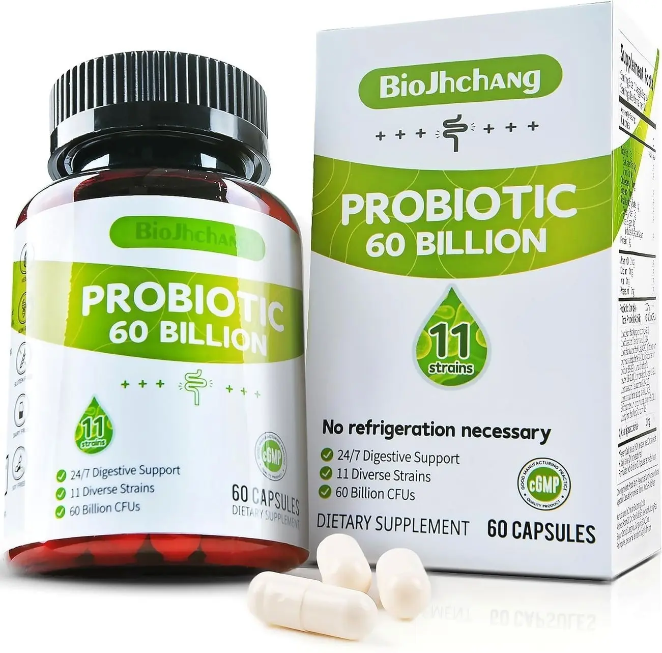 Probiotics Supplements 60 Billion CFUs 11 Diverse Strains Natural Prebiotics for Immune, Digestive Gut Health Supports Occasional Constipation Diarrhea Gas Bloating for Women & Men