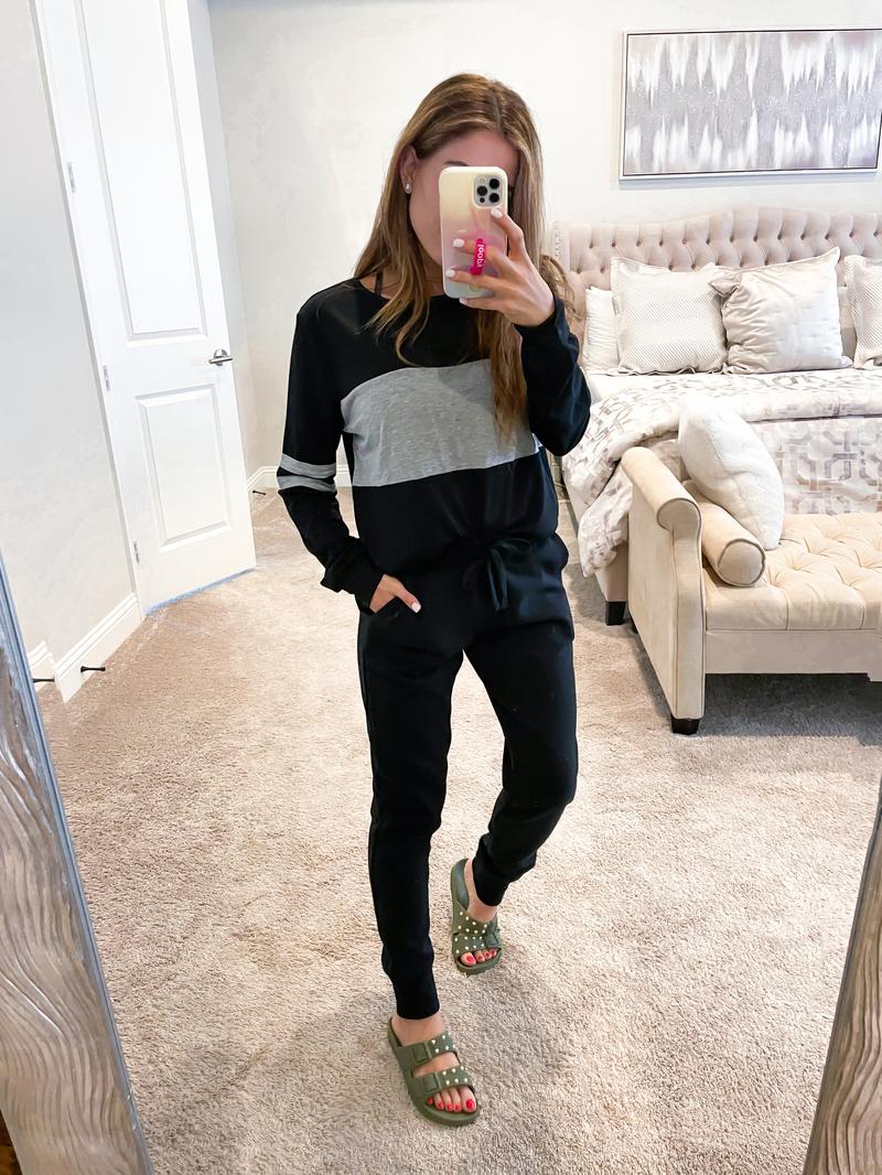 PrettyGarden Women's Color Block 2-Piece Tracksuit Crew Neck Long Sleeve Tops Long Sweatpants Outfits Lounge Sets loungewear