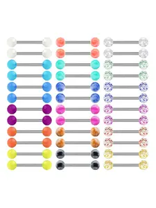 36pcs/set 14/16/18mm Rod Length Stainless Steel Tongue Studs Tongue Ring, Vertical Labret Jewelry, Body Matching Piercing Jewelry for Parties, Daily Clothing Decor for Men & Women