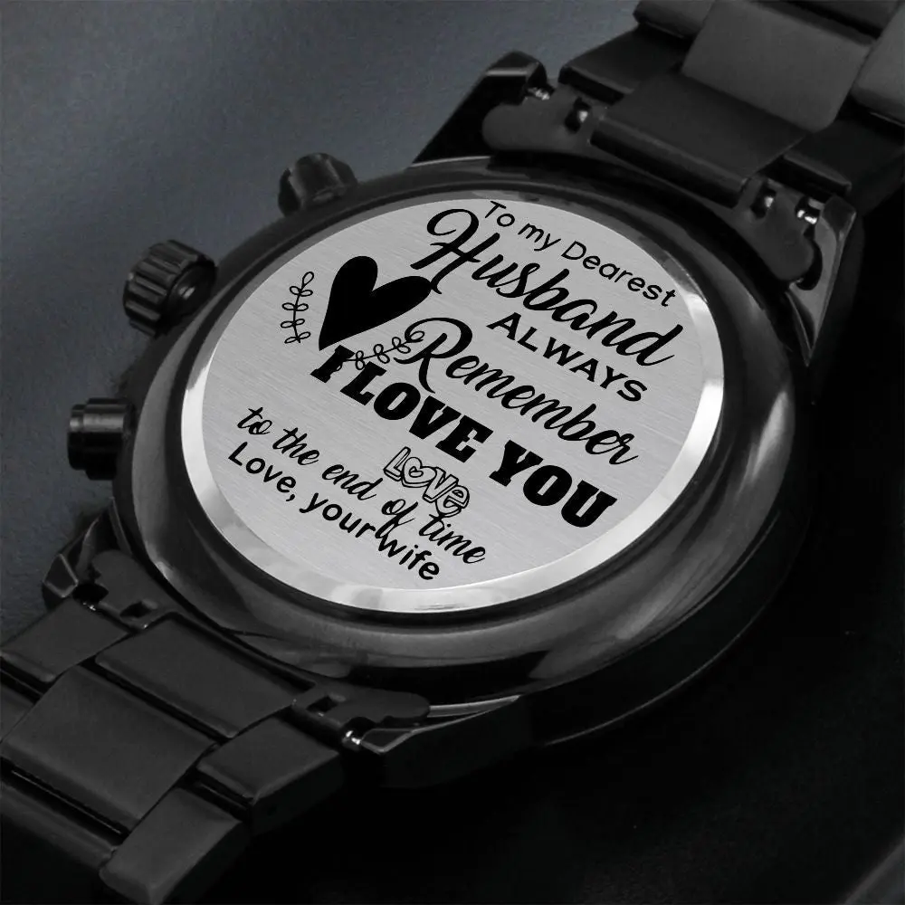 Men's Engraved Casual Analog Watch - "To My Dearest Husband" Water-Resistant Quartz Wristwatch