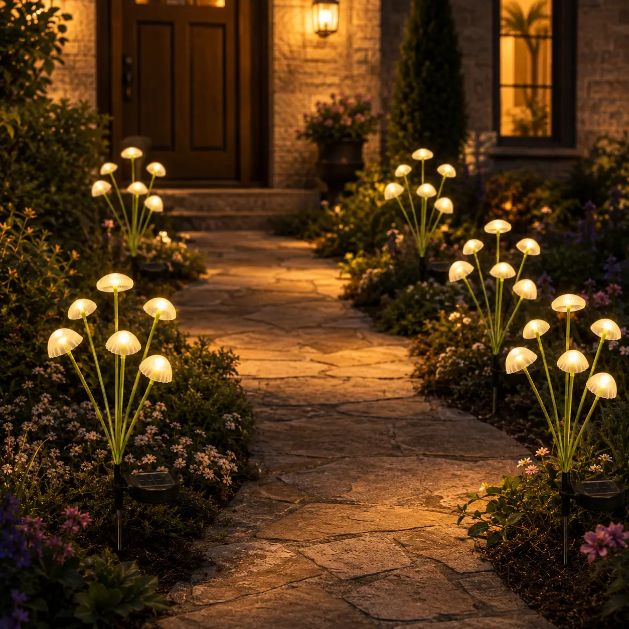 Whimsical Mushroom-Shape Solar Outdoor Stake Lights - 2/4/8-Pack Waterproof Multiple Packs, Automatic Dusk-to-Dawn Glow, Pathway Garden Decor Lamps, Home Improvement Essentials