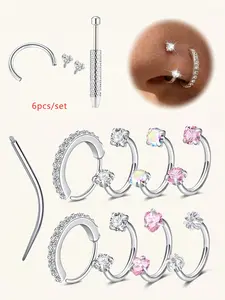 Hypoallergenic Cz Horseshoe Nose Ring, Stainless Steel 18/20 Gauge 8mm Hoop, Internal Thread Design Nose Piercing Jewelry for Nose, Cartilage, Tragus, Helix & Lip Piercings