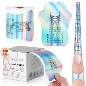 SAVILAND Long Length Nail Forms – 100 Pcs Professional Poly Gel Nail Forms, Self-Adhesive Paper Stencils for Nail Extensions, Acrylic Nails, and Builder Gel Nail Art