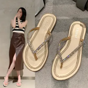 Women's Large Size Flat Sandals Summer 2026 Rhinestone Flip-Flops