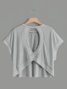 Women's Plain Round Neck Loose Fit Short Sleeve T-Shirt, Breathable Summer Casual Top, Sporty Style, Suitable for All Seasons