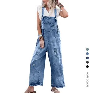 Danedvi Women's Cotton Denim Overalls - Baggy, Comfortable Casual Jumpsuits with Adjustable Buckle Straps, Distressed Bib, Buttons, Loose Fit for Spring