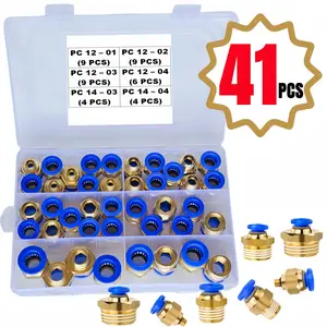 41-Piece Pneumatic Quick Connect Fittings Set, High Strength Copper Body, Blue Rubber Seal, 360 Degree Rotation, Fast Installation