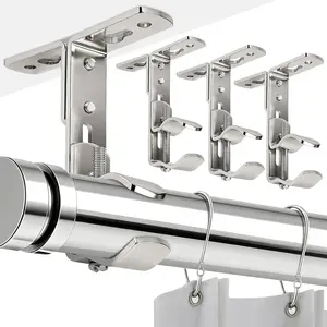 Adjustable Heavy Duty Curtain Rod Bracket Holders Ceiling Wall Mount Hooks for 5/8” to 1 1/2” Drapery Rod 4 Pack Silver