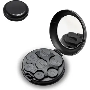 Japanese Yen Coin Organizer for Cars with Mirror, Portable 7-Slot Coin Dispenser, Compact Pocket Money Sorter Storage Case, Black