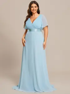 Ever-Pretty 【 Plus Size】 Dress ,Long Chiffon Empire Waist Bridesmaid Maxi summer Dress ,with Short Flutter Sleeves 09890 Womenswear Comfort Fitted Basic