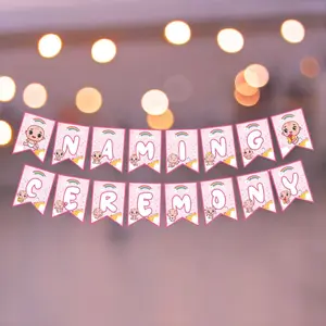 LoveNspire Personalized Baby Naming Ceremony Decor Set - 17 Adjustable-Size Pieces, Colorful Wishing Banner, Personalized Wall Decor Flags, Photo Backdrop Decoration, Baby Shower Supplies for Boys & Girls