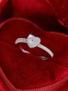 1 PC Romantic Zirconia Inlaid Heart Cubic Zirconia Ring For Women For Wedding Engagement Anniversary Party Jewelry Valentine's Day Gift
