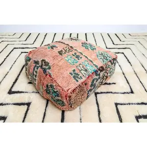 Yamna - Moroccan Bohemian Floor Pillow - Cover Handmade Cushion made from Vintage 80 s Moroccan Rugs .