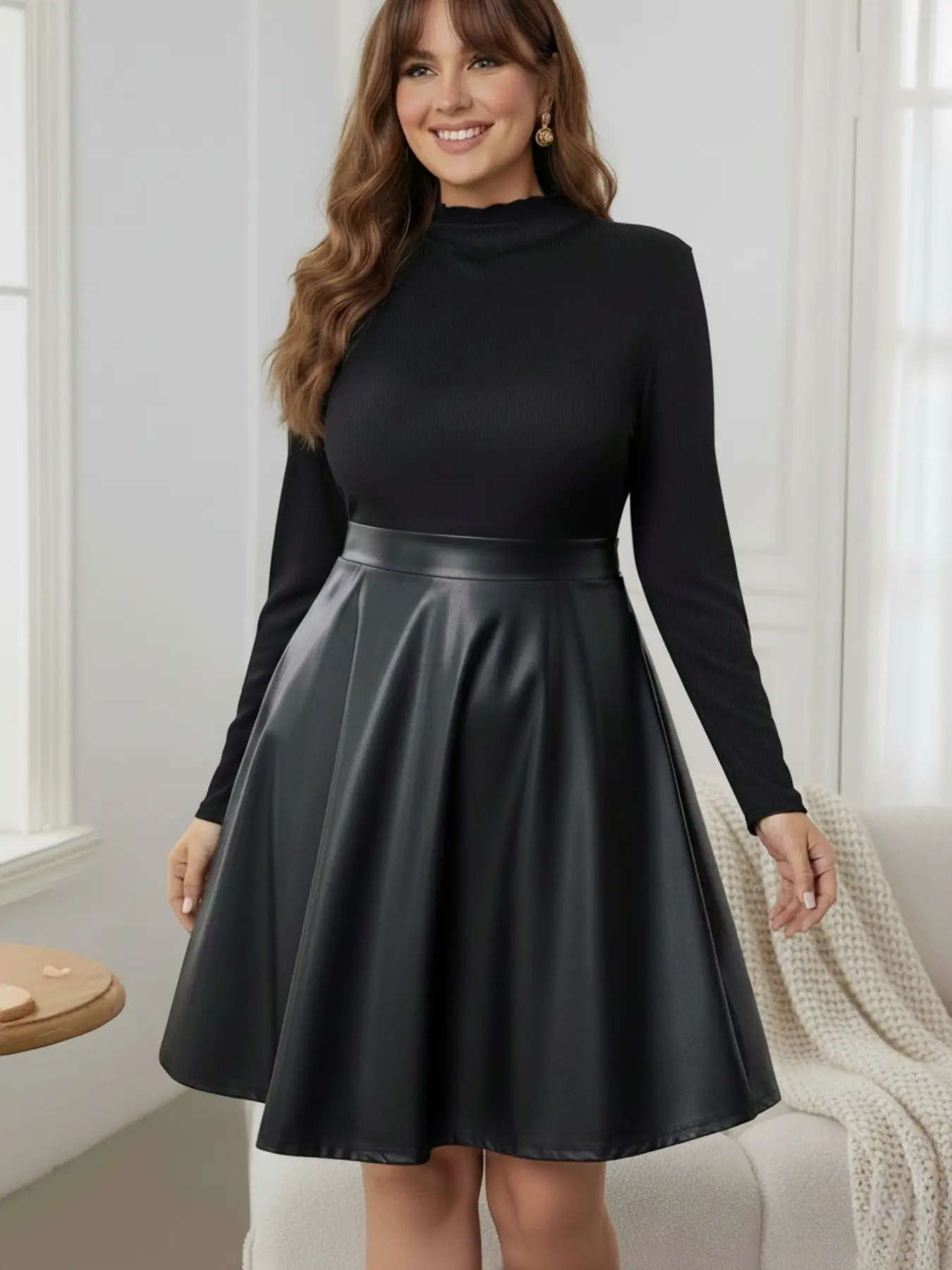 Plus Size Mock Neck Long-Sleeve A-Line Dress in Woven Fabric, Fall & Winter Fashion, Elegant Chic Party Style, Comfortable Slim Fit - TikTok Shop Plus Size Mock Neck Long-Sleeve A-Line Dress in Woven Fabric, Fall & Winter Fashion, Elegant Chic Party Style, Comfortable Slim Fit - TikTok Shop