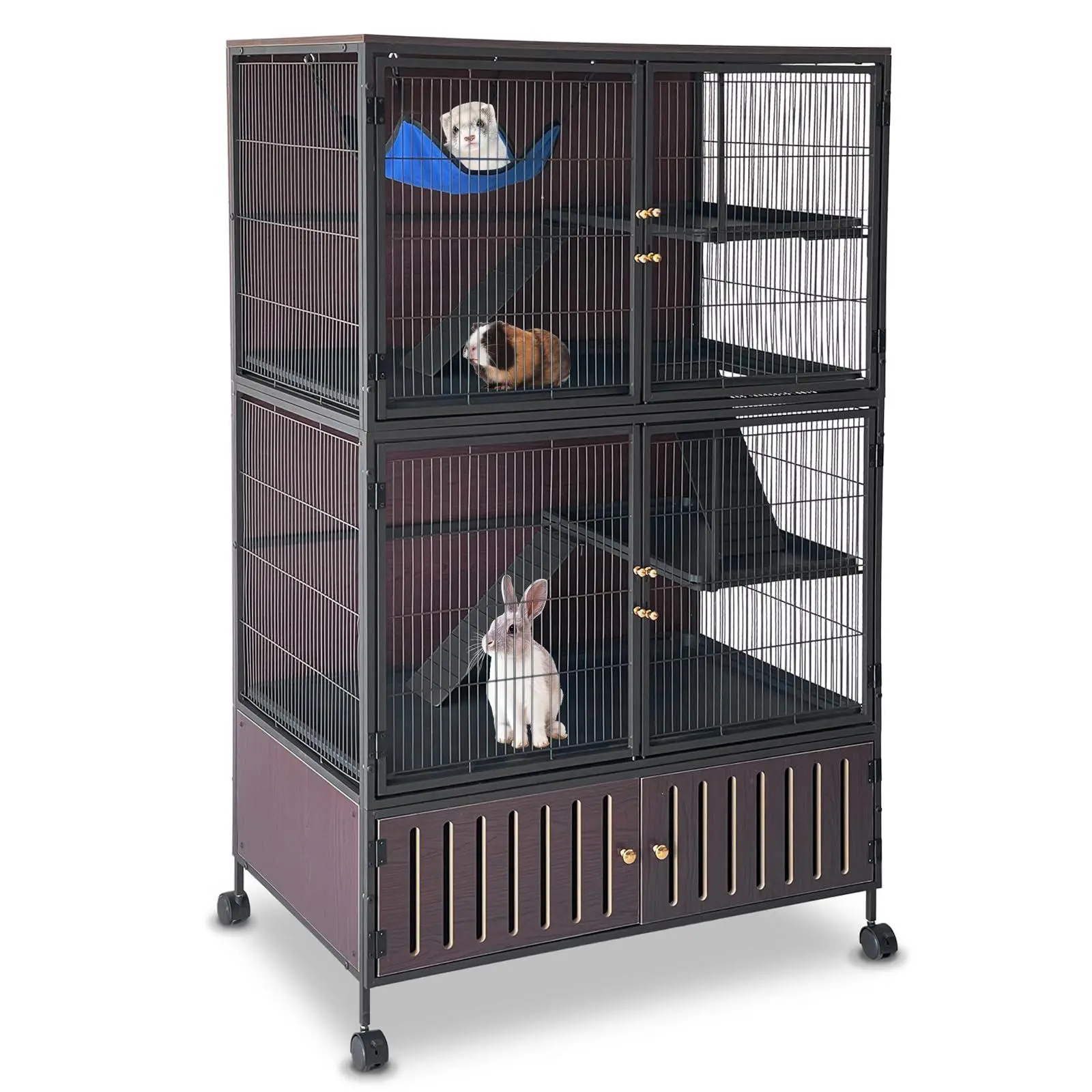 GARVEE Large Ferret Cage with Locker, 59" H Rolling Ferret Nation Cage for Guinea Pigs, Rabbits, Chinchillas, Includes Ferret Cage Liner Hammock, Removable Ramps, Trays-Red