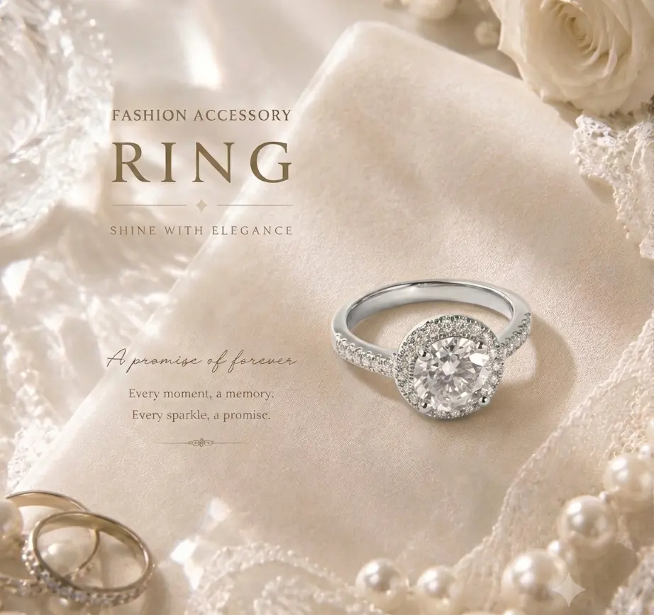 【JZ2011】Two-carat halo-shaped prong-set round gemstone ring for daily wear, fashion accessory, wedding ring. Adjustable ring opening, four-prong fixed gemstone with round cut. Fashion accessory.