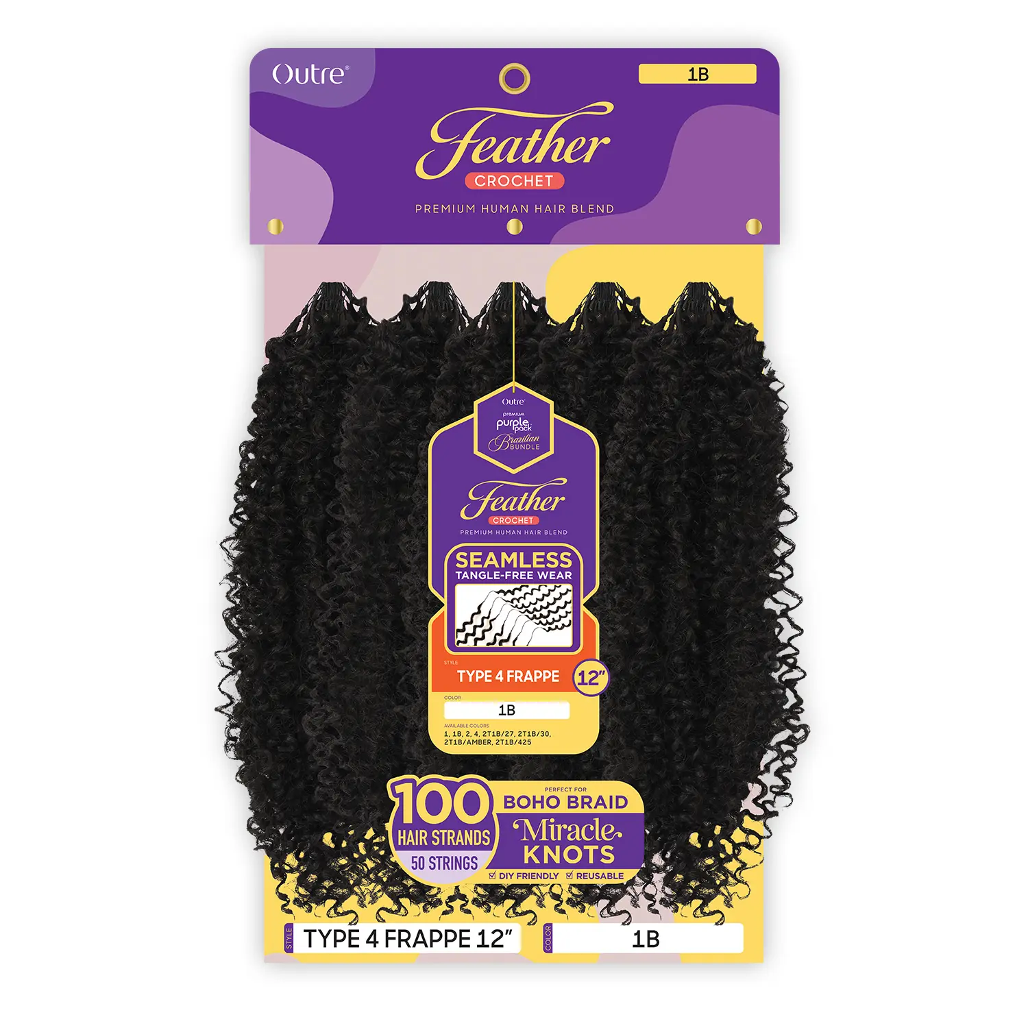 Outre Human Hair Blend Crochet Braids Purple Pack Feather Crochet Type4 Frappe 12"