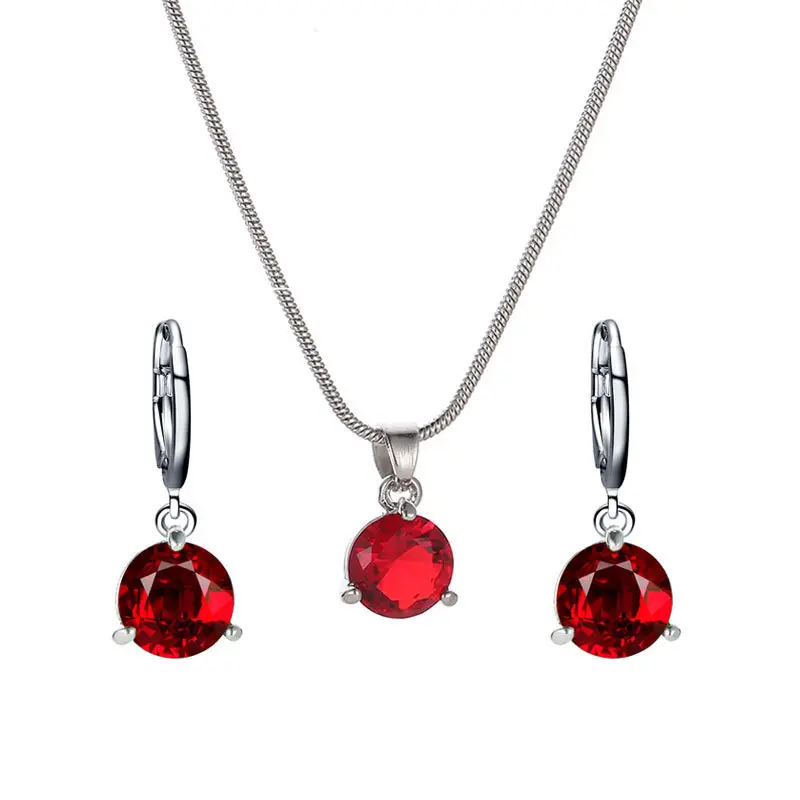 1 Set Red Rhinestone Water Drop Cherry Pendant Necklace Earrings Jewelry Set For Women